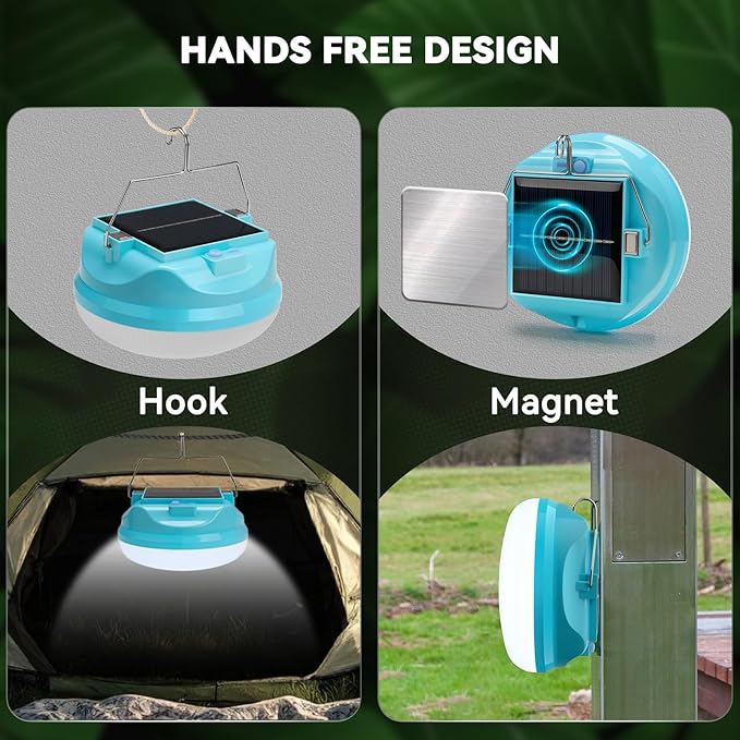 Solar Camping Light, 4800mAh Emergency Camping Light, Portable Indoor/Outdoor Waterproof Super Bright Housing, Built-in Power Bank for Phone Charging Waterproof LED Solar Bulb with Hanging Hook