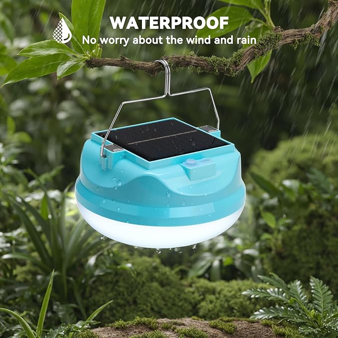 Solar Camping Light, 4800mAh Emergency Camping Light, Portable Indoor/Outdoor Waterproof Super Bright Housing, Built-in Power Bank for Phone Charging Waterproof LED Solar Bulb with Hanging Hook