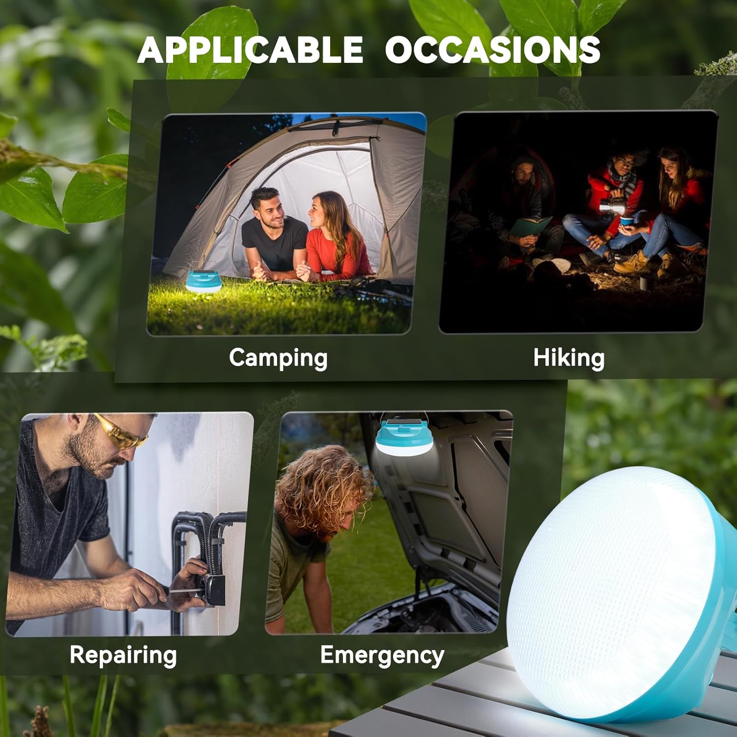 Solar Camping Light, 4800mAh Emergency Camping Light, Portable Indoor/Outdoor Waterproof Super Bright Housing, Built-in Power Bank for Phone Charging Waterproof LED Solar Bulb with Hanging Hook