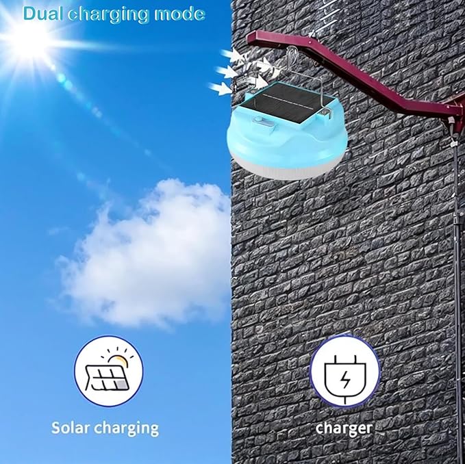 Solar Camping Light, 4800mAh Emergency Camping Light, Portable Indoor/Outdoor Waterproof Super Bright Housing, Built-in Power Bank for Phone Charging Waterproof LED Solar Bulb with Hanging Hook