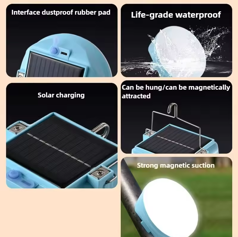 Solar Camping Light, 4800mAh Emergency Camping Light, Portable Indoor/Outdoor Waterproof Super Bright Housing, Built-in Power Bank for Phone Charging Waterproof LED Solar Bulb with Hanging Hook