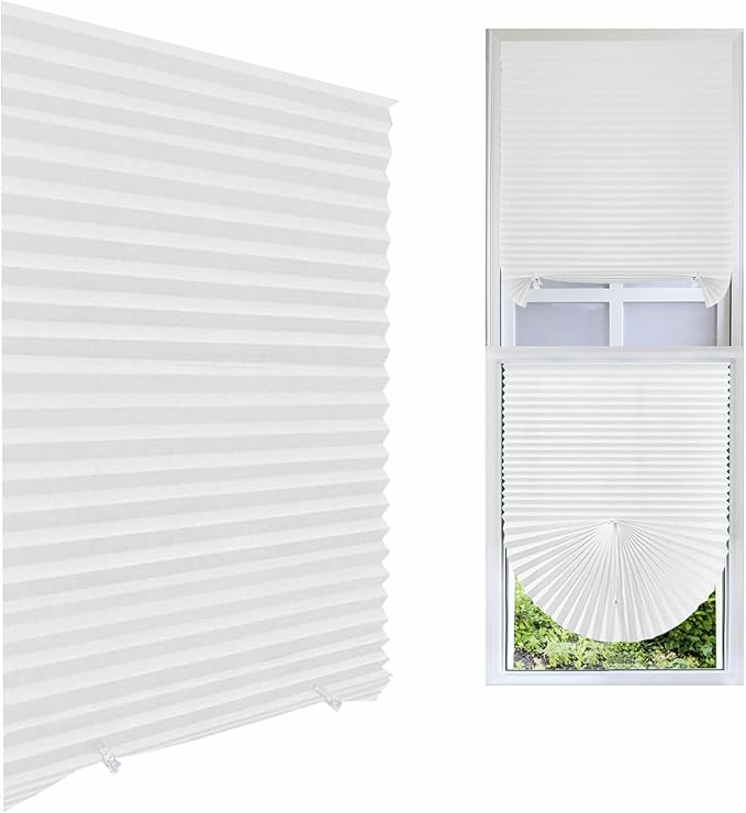 curtain,Stick On Blinds for Windows, No Drill Blinds, No Drilling Door Blinds, Light Filtering Pleated Waterproof Paper Blinds and Shades, Clip On Waterproof Blinds for Kitchen Patio Bathroom
