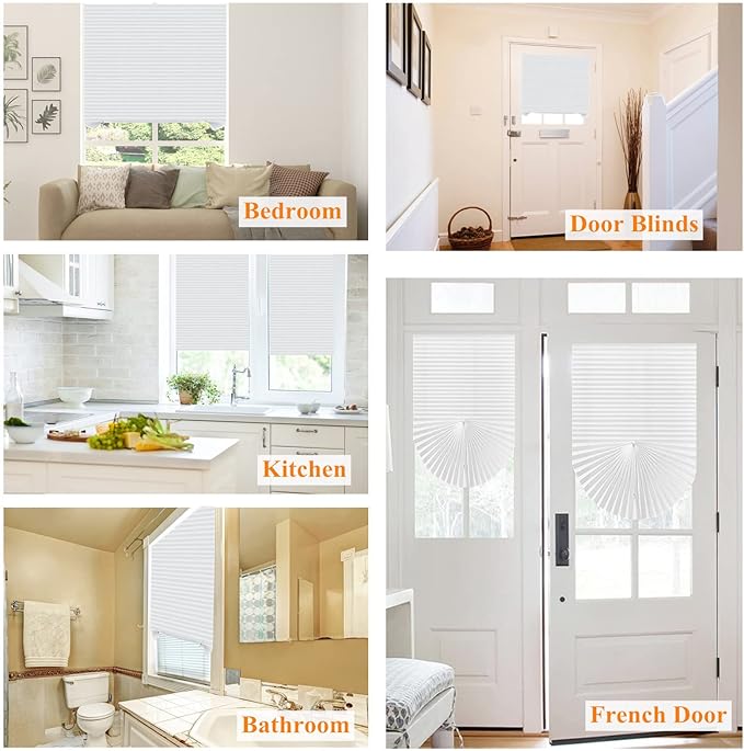 curtain,Stick On Blinds for Windows, No Drill Blinds, No Drilling Door Blinds, Light Filtering Pleated Waterproof Paper Blinds and Shades, Clip On Waterproof Blinds for Kitchen Patio Bathroom