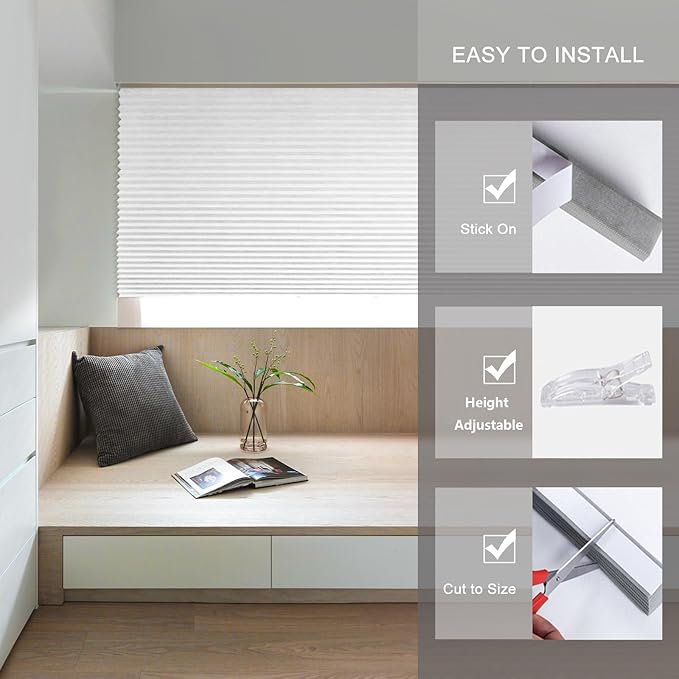 curtain,Stick On Blinds for Windows, No Drill Blinds, No Drilling Door Blinds, Light Filtering Pleated Waterproof Paper Blinds and Shades, Clip On Waterproof Blinds for Kitchen Patio Bathroom