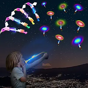 4 Sets LED Flying Toy Set, 4 Slingshot+4 Glow Helicopter-8 Pcs, Kids Outdoor Flying Toys, Glow in the Dark Party Supplies Party Favors, Children Toys for Kids 4-8 & 8-12 Years Old