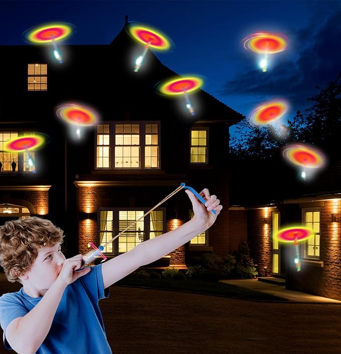 4 Sets LED Flying Toy Set, 4 Slingshot+4 Glow Helicopter-8 Pcs, Kids Outdoor Flying Toys, Glow in the Dark Party Supplies Party Favors, Children Toys for Kids 4-8 & 8-12 Years Old