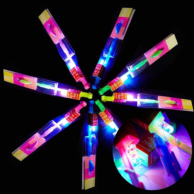 4 Sets LED Flying Toy Set, 4 Slingshot+4 Glow Helicopter-8 Pcs, Kids Outdoor Flying Toys, Glow in the Dark Party Supplies Party Favors, Children Toys for Kids 4-8 & 8-12 Years Old