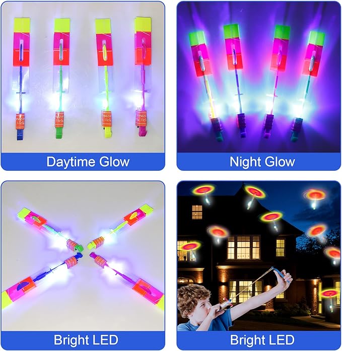 4 Sets LED Flying Toy Set, 4 Slingshot+4 Glow Helicopter-8 Pcs, Kids Outdoor Flying Toys, Glow in the Dark Party Supplies Party Favors, Children Toys for Kids 4-8 & 8-12 Years Old