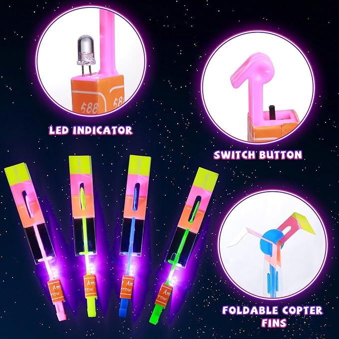 4 Sets LED Flying Toy Set, 4 Slingshot+4 Glow Helicopter-8 Pcs, Kids Outdoor Flying Toys, Glow in the Dark Party Supplies Party Favors, Children Toys for Kids 4-8 & 8-12 Years Old