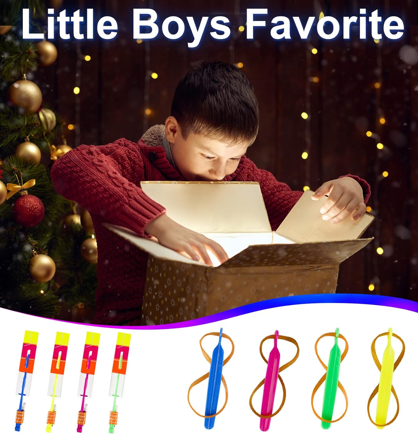 4 Sets LED Flying Toy Set, 4 Slingshot+4 Glow Helicopter-8 Pcs, Kids Outdoor Flying Toys, Glow in the Dark Party Supplies Party Favors, Children Toys for Kids 4-8 & 8-12 Years Old