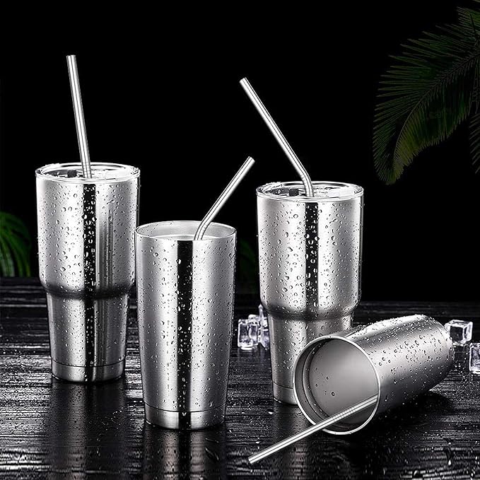 5pcs Reusable 304 Stainless Steel Drinking Straws Metal Straw Set Straight and Bent Straws with Cleaning Brush Eco Friendly Food Grade Replacement for Plastic Straws for Home Bar and Party