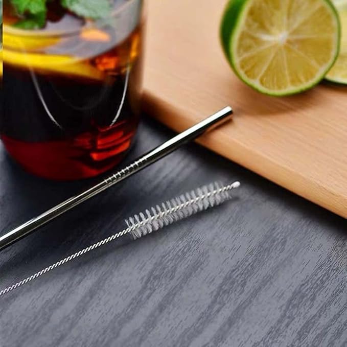 5pcs Reusable 304 Stainless Steel Drinking Straws Metal Straw Set Straight and Bent Straws with Cleaning Brush Eco Friendly Food Grade Replacement for Plastic Straws for Home Bar and Party