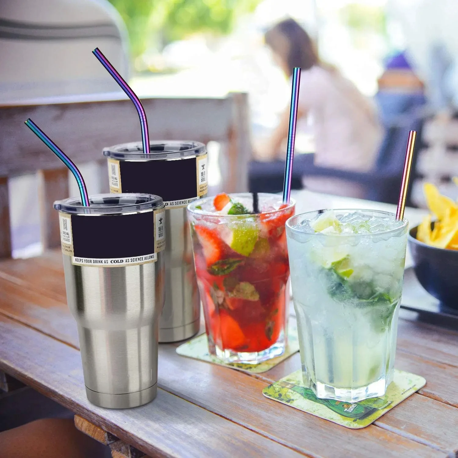 5pcs Reusable 304 Stainless Steel Drinking Straws Metal Straw Set Straight and Bent Straws with Cleaning Brush Eco Friendly Food Grade Replacement for Plastic Straws for Home Bar and Party