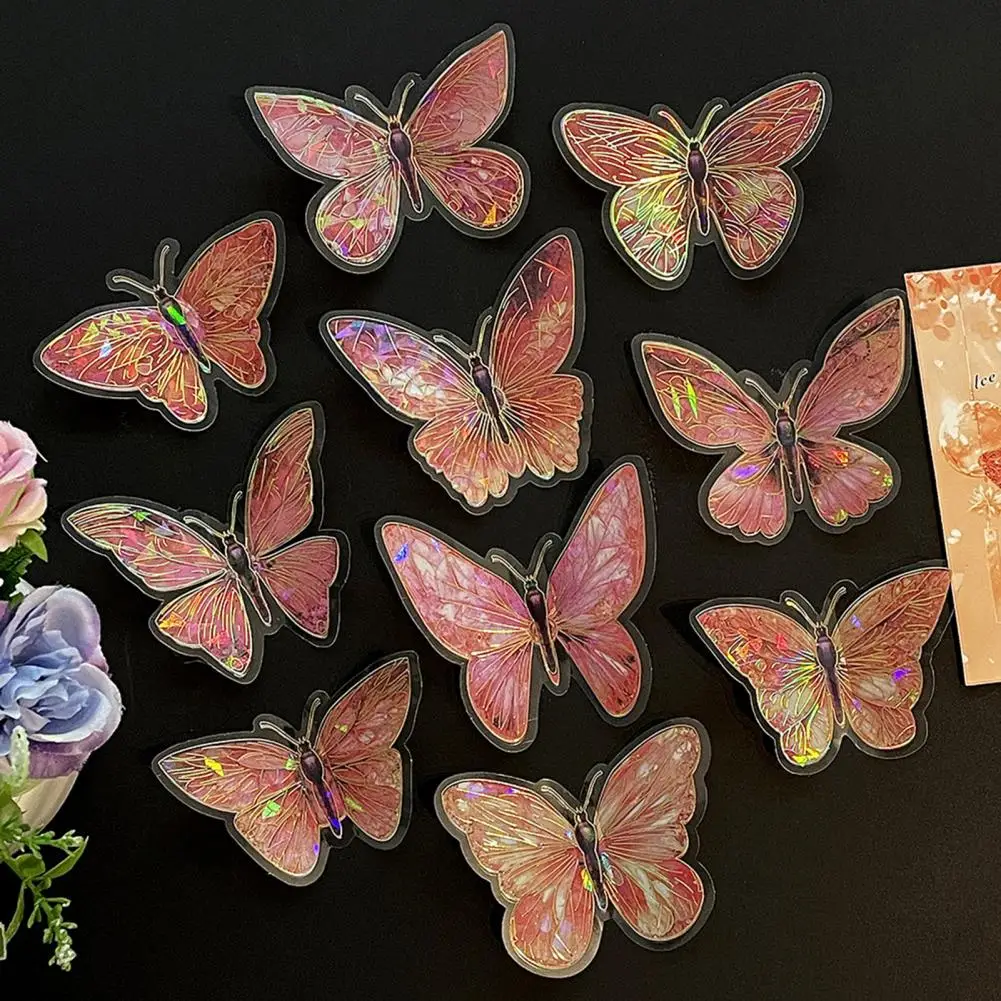 10Pcs Laser Engraved Gold 3D Butterfly Wall Decals Self adhesive Waterproof Reusable PET Stickers Dreamy Butterfly Decorations for Birthday Wedding Party Home Room Aesthetic Cake Decor DIY Crafts