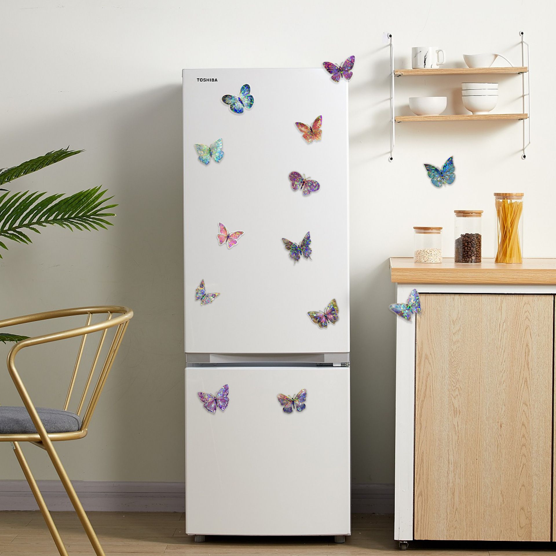 10Pcs Laser Engraved Gold 3D Butterfly Wall Decals Self adhesive Waterproof Reusable PET Stickers Dreamy Butterfly Decorations for Birthday Wedding Party Home Room Aesthetic Cake Decor DIY Crafts