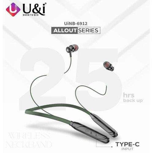 U&I Black Wireless Bluetooth Neckband 25 Hours Playtime with in-built microphone | UandI Wireless Headphones Wireless Earphones U and I