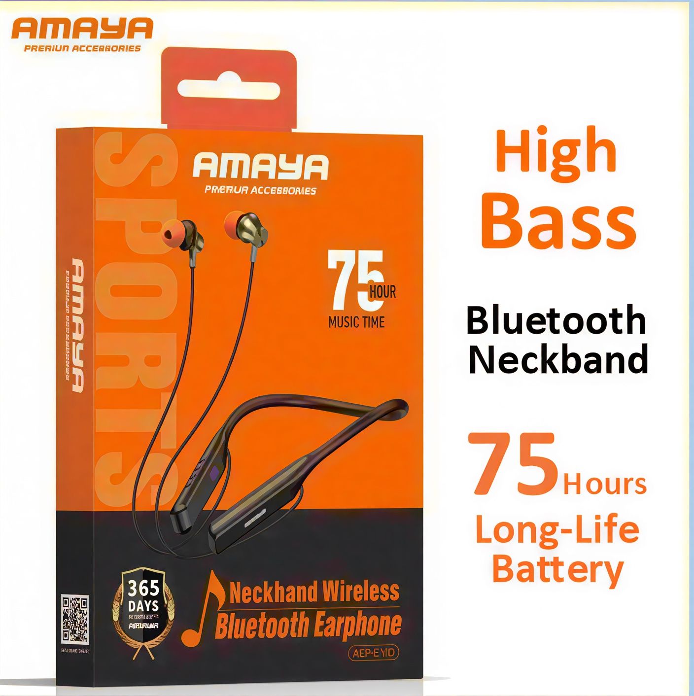 Amaya wireless Bluetooth Neckband with 75 Hours continuous music Playtime | AEP-E10D