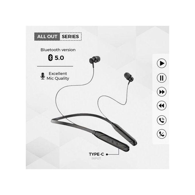 U&I Black Wireless Bluetooth Neckband 25 Hours Playtime with in-built microphone | UandI Wireless Headphones Wireless Earphones U and I
