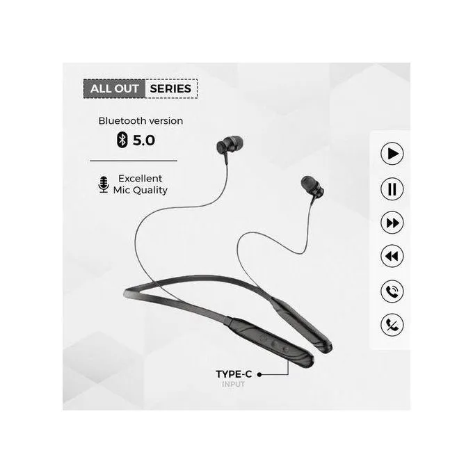 U&I Black Wireless Bluetooth Neckband 25 Hours Playtime with in-built microphone | UandI Wireless Headphones Wireless Earphones U and I