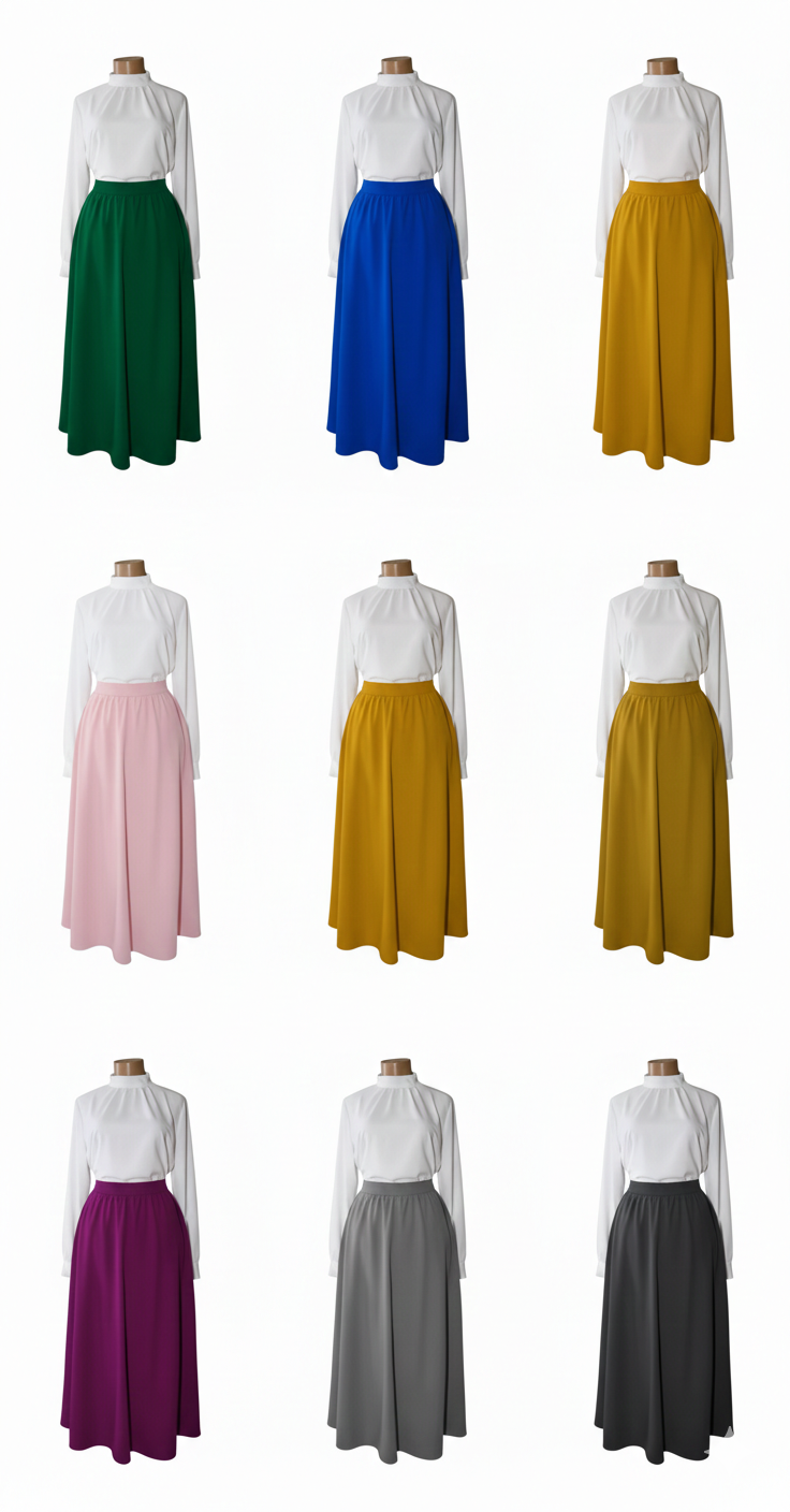 Jessy Royal Garments - Elegant High-Waist Maroon Maxi Skirt & White Mock-Neck Blouse Set - 2 Piece Office & Formal Wear