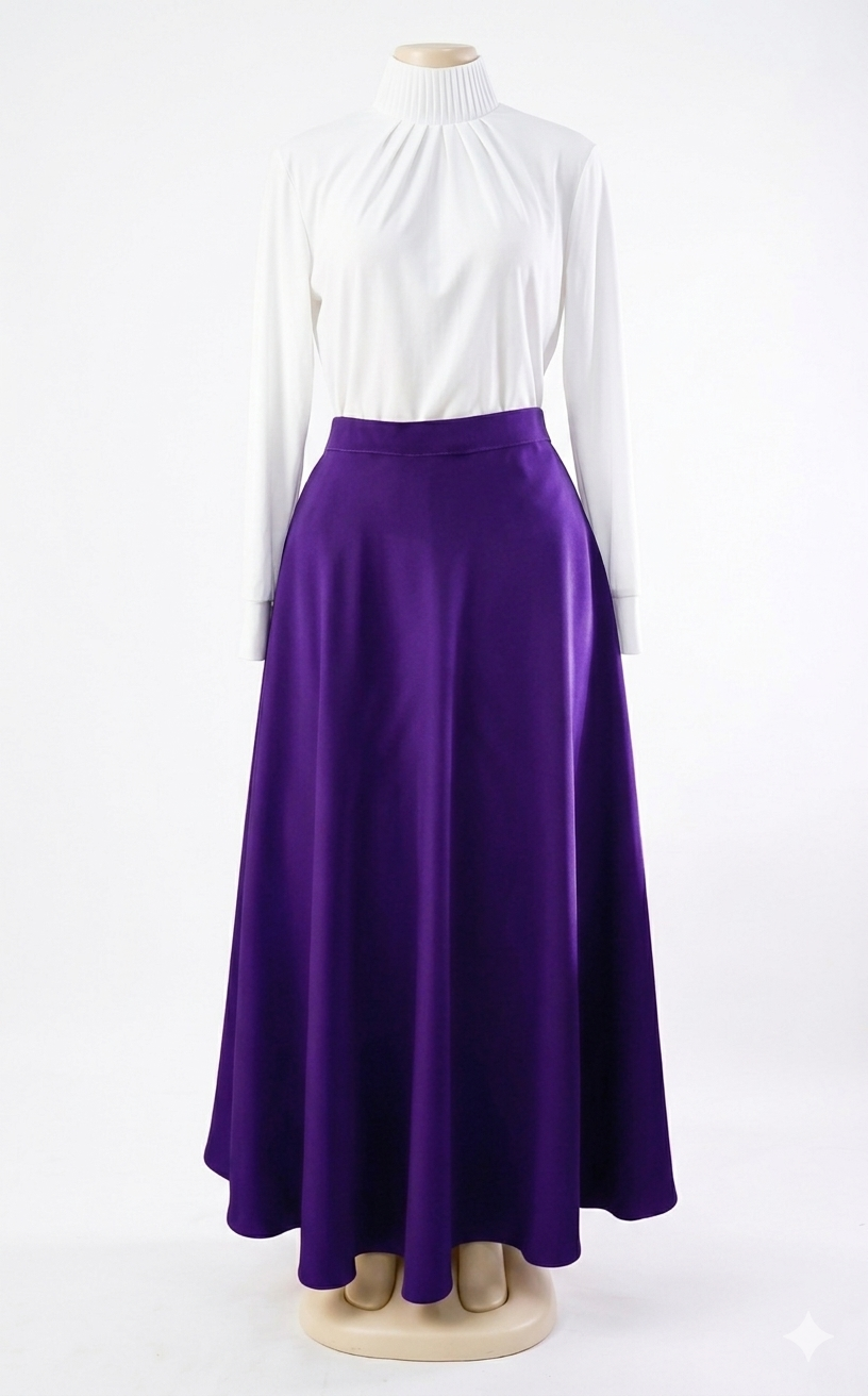 Jessy Royal Garments - Women's Elegant 2-Piece Set: White Pleated Mock-Neck Top & Royal Purple A-Line Maxi Skirt
