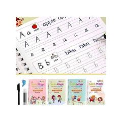 4pcs Sank Magic Practice Copybook Set For Kids – Reusable Handwriting Workbooks With Pen & Grip For Alphabet, Math, Drawing & Numbers