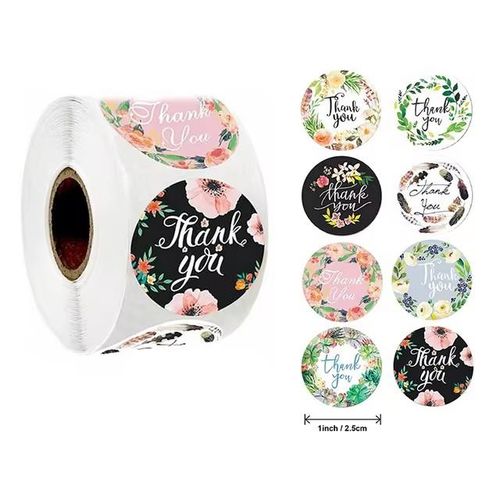 500piece 1 inch Roll sealing stickers Thank You handmade Flower color label paper