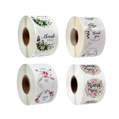 500piece 1 inch Roll sealing stickers Thank You handmade Flower color label paper