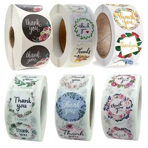 500piece 1 inch Roll sealing stickers Thank You handmade Flower color label paper