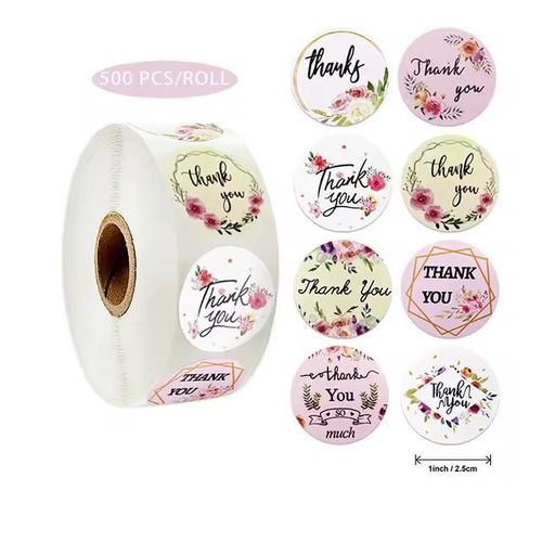 500piece 1 inch Roll sealing stickers Thank You handmade Flower color label paper