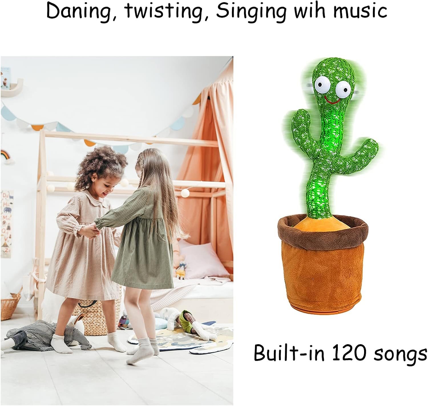 Dancing Cactus Plush Toy for Kids Age 3+  Interactive Talking & Singing Stuffed Doll with Music, LED Lights, Funny Movements, Educational Entertainment Gift for Toddlers and Family Fun