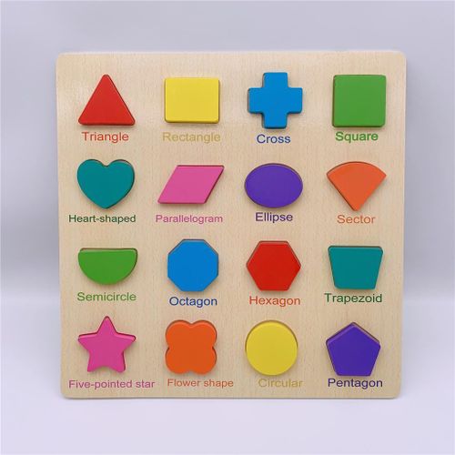 Wooden Educational Shape Learning Board for Kids Ages 3–6 – Montessori Early Learning Toy with 16 Colorful Geometric & Fun Shapes for Preschool, Kindergarten, and Homeschooling