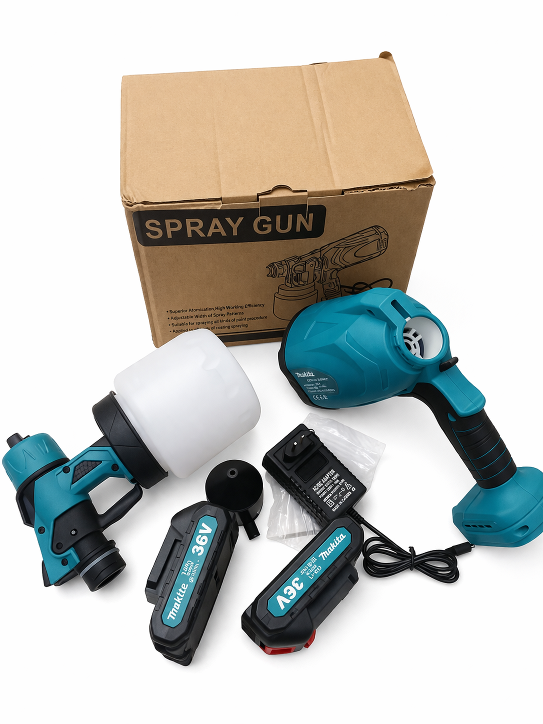 Cordless Electric Spray Gun 36V – Portable Paint Sprayer Kit with 2 Batteries, Charger & Adjustable Nozzle