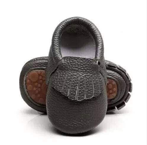 Leather Baby Moccasins Hard Soled Tassel Crib Toddler Shoes for Boys and Girls (6-14 Months)