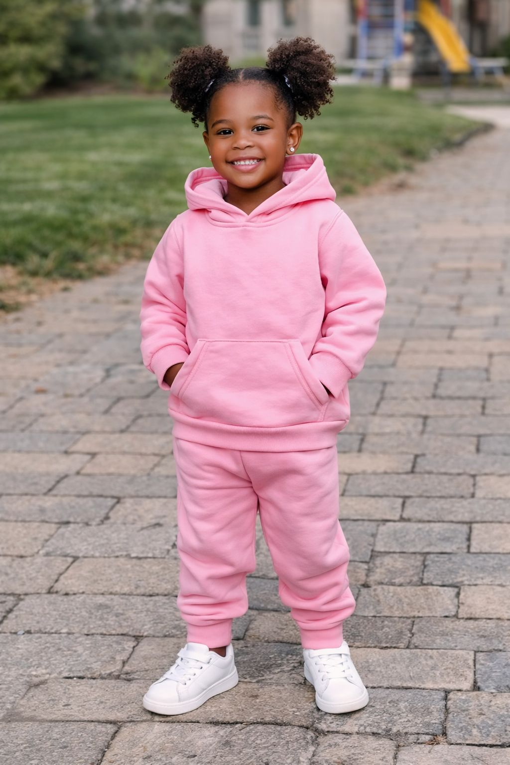 Girls Long Sleeve Warm Hoodie Pullover Tops and Pants Kids Sweat Suit Pink Warm Set-[100cm]