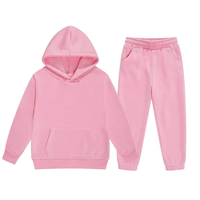 Girls Long Sleeve Warm Hoodie Pullover Tops and Pants Kids Sweat Suit Pink Warm Set-[100cm]