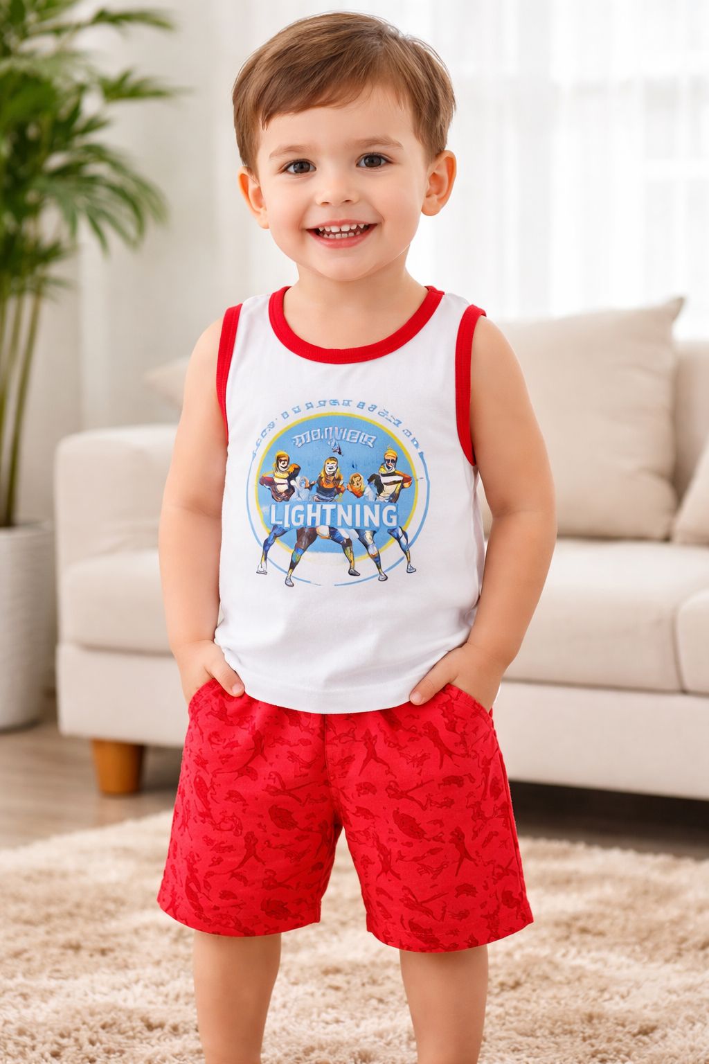 Boys 2PCS Casual Outfit Sleeveless T-Shirt and Pants Set Comfortable Cotton Summer Clothes for Kids (120CM)