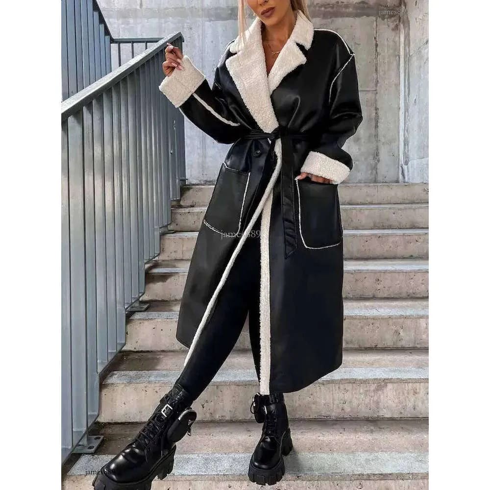 Black Ice Shearling Belted Longline Coat with a luxurious, seasonal  and high  end look