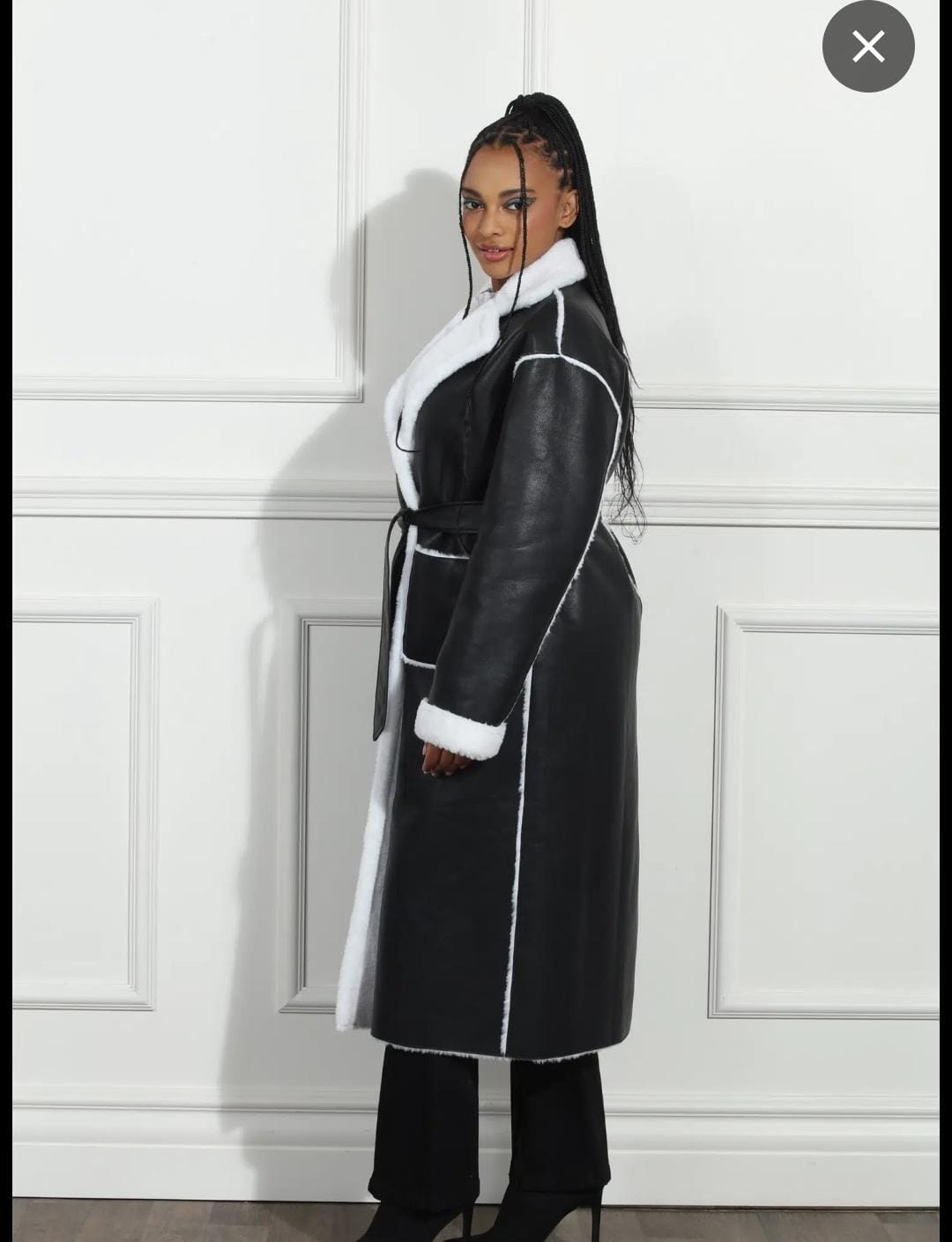 Black Ice Shearling Belted Longline Coat with a luxurious, seasonal  and high  end look