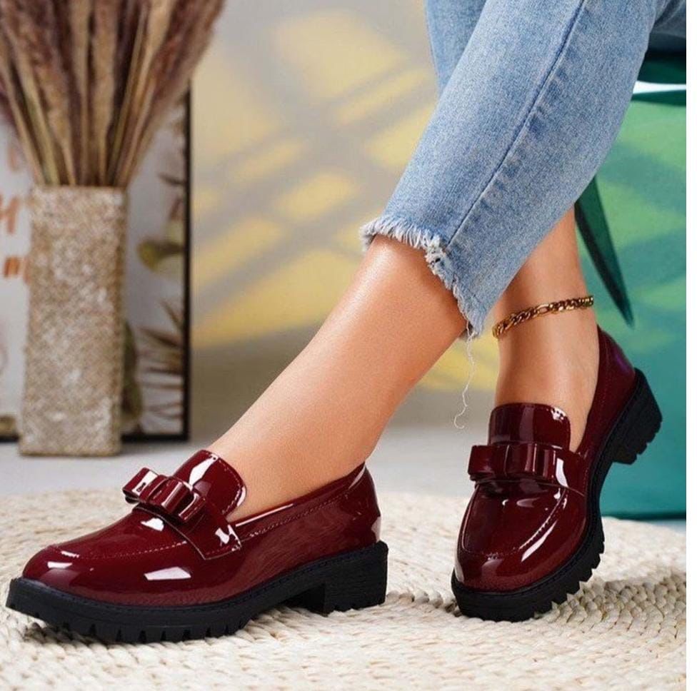 Wetlook Brogues LuxeGloss Chunky Sole Loafer – Wine Red/Black size 36 to 42.
