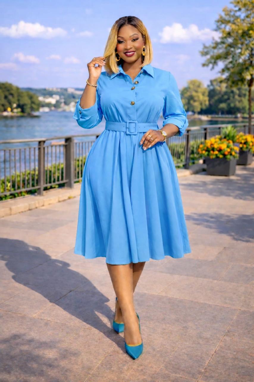 Women's Golden Radiance Belted Elegant Midi Dress ,size M to 3XL, a timeless piece designed to highlight femininity, confidence, and sophistication