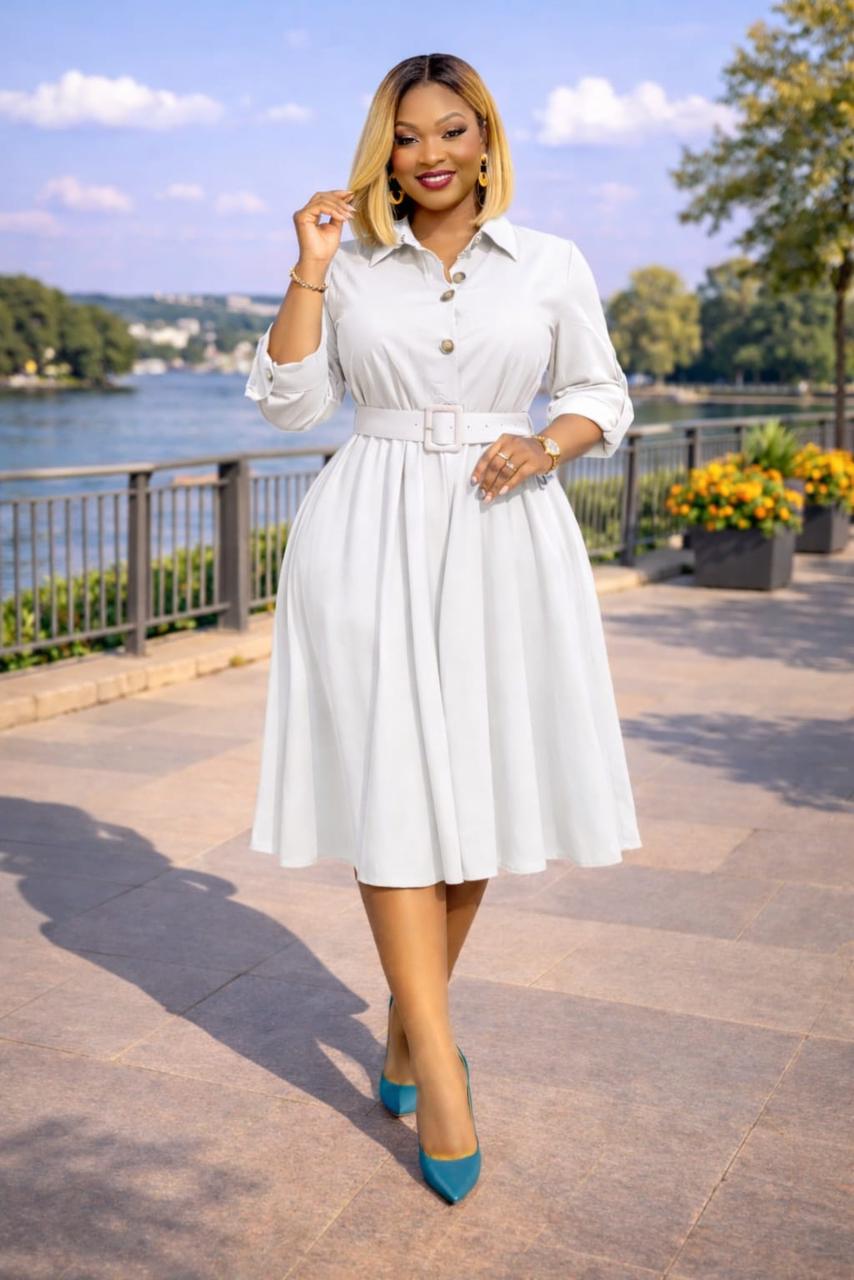 Women's Golden Radiance Belted Elegant Midi Dress ,size M to 3XL, a timeless piece designed to highlight femininity, confidence, and sophistication