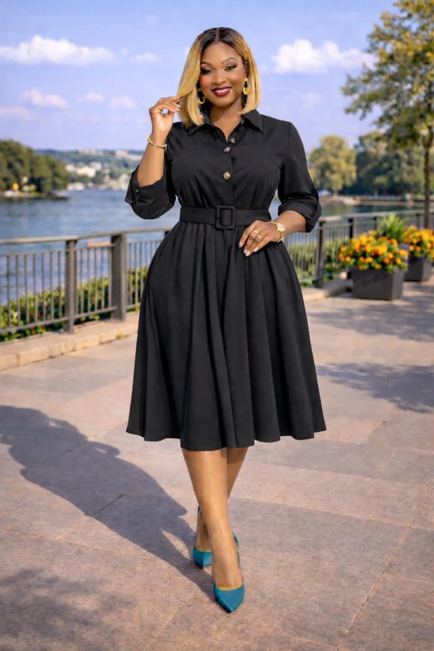 Women's Golden Radiance Belted Elegant Midi Dress ,size M to 3XL, a timeless piece designed to highlight femininity, confidence, and sophistication