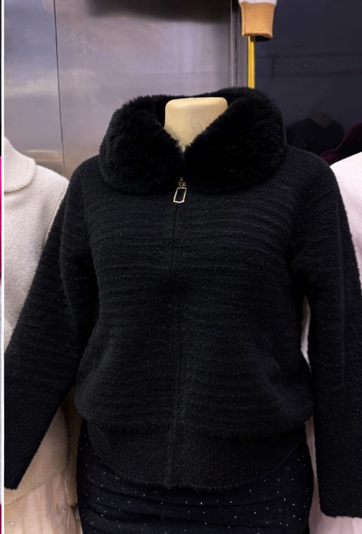 Women's Ivory Luxe Fur-Collar Knit Sweater- One size can  fit All-sophisticated and elegant piece designed to bring warmth, comfort, and timeless style to your wardrobe.