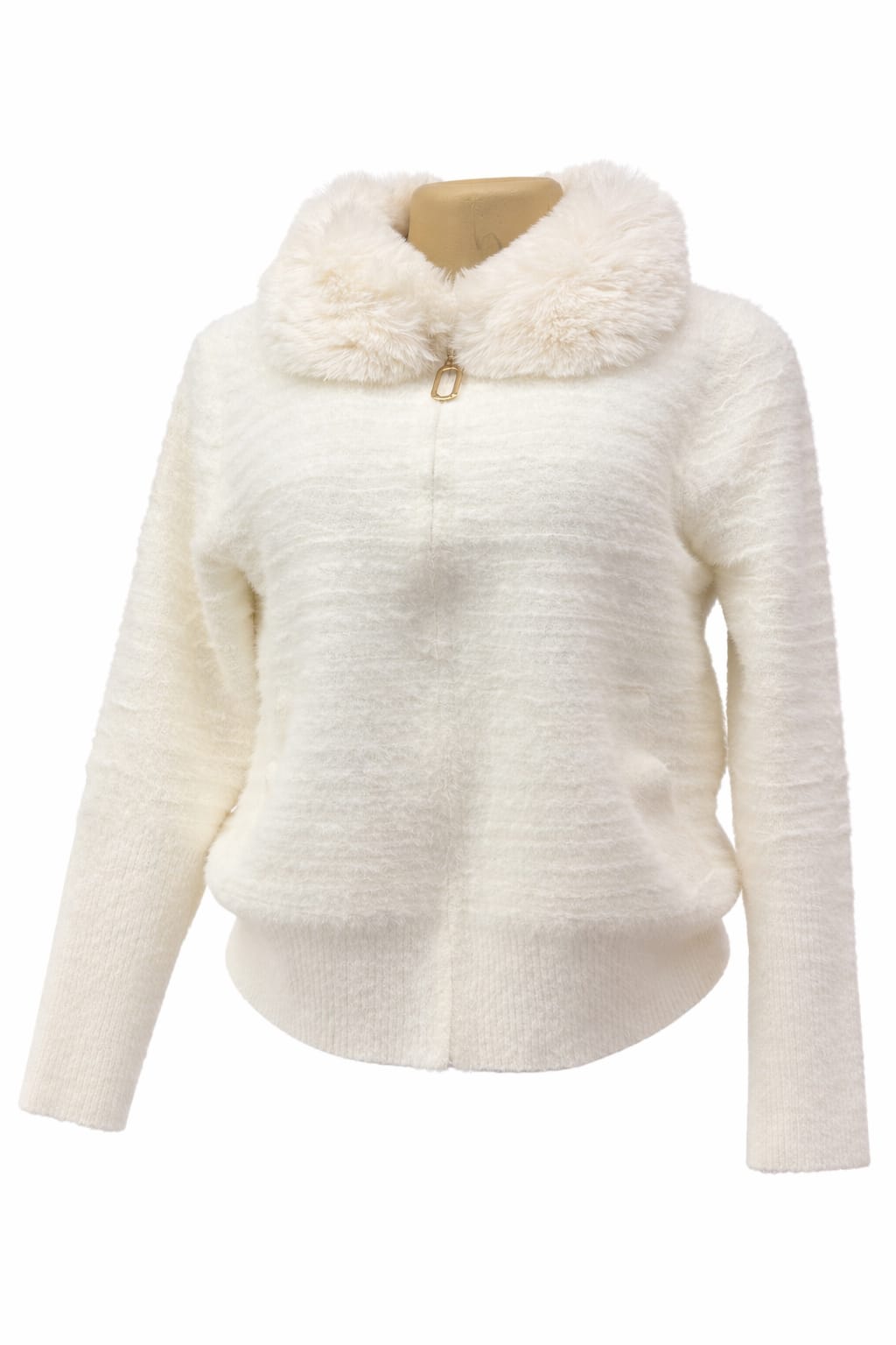 Women's Ivory Luxe Fur-Collar Knit Sweater- One size can  fit All-sophisticated and elegant piece designed to bring warmth, comfort, and timeless style to your wardrobe.