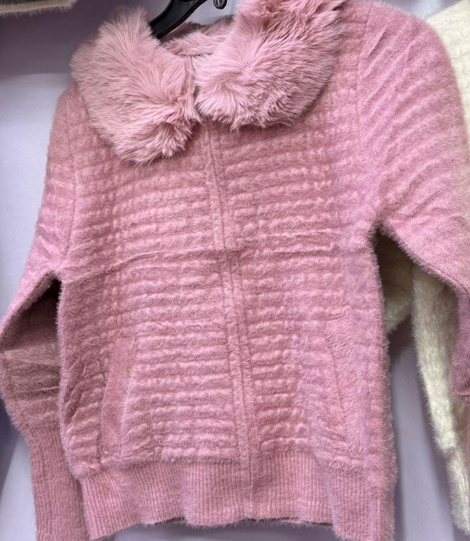 Women's Ivory Luxe Fur-Collar Knit Sweater- One size can  fit All-sophisticated and elegant piece designed to bring warmth, comfort, and timeless style to your wardrobe.