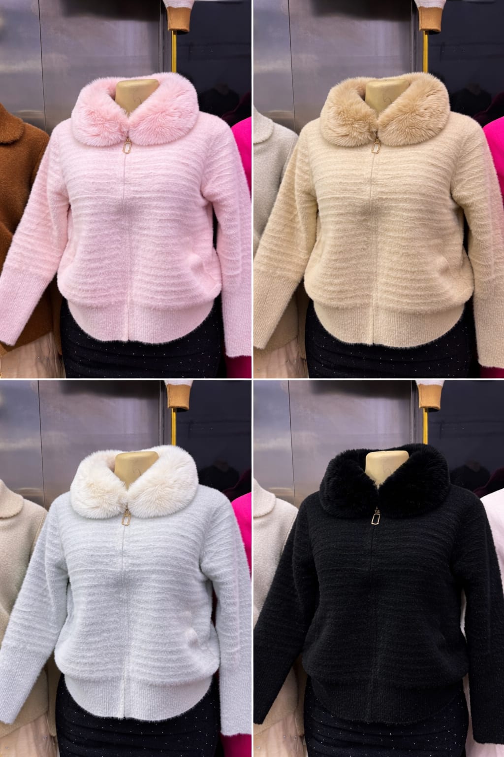Women's Ivory Luxe Fur-Collar Knit Sweater- One size can  fit All-sophisticated and elegant piece designed to bring warmth, comfort, and timeless style to your wardrobe.