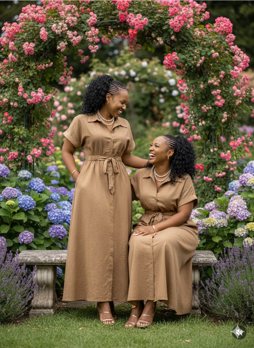 Women's Golden Earth Harmony Belted Dress Size M and XL,beautifully balanced blend of effortless elegance and everyday comfort, designed for women who appreciate timeless, natural-toned fashion .