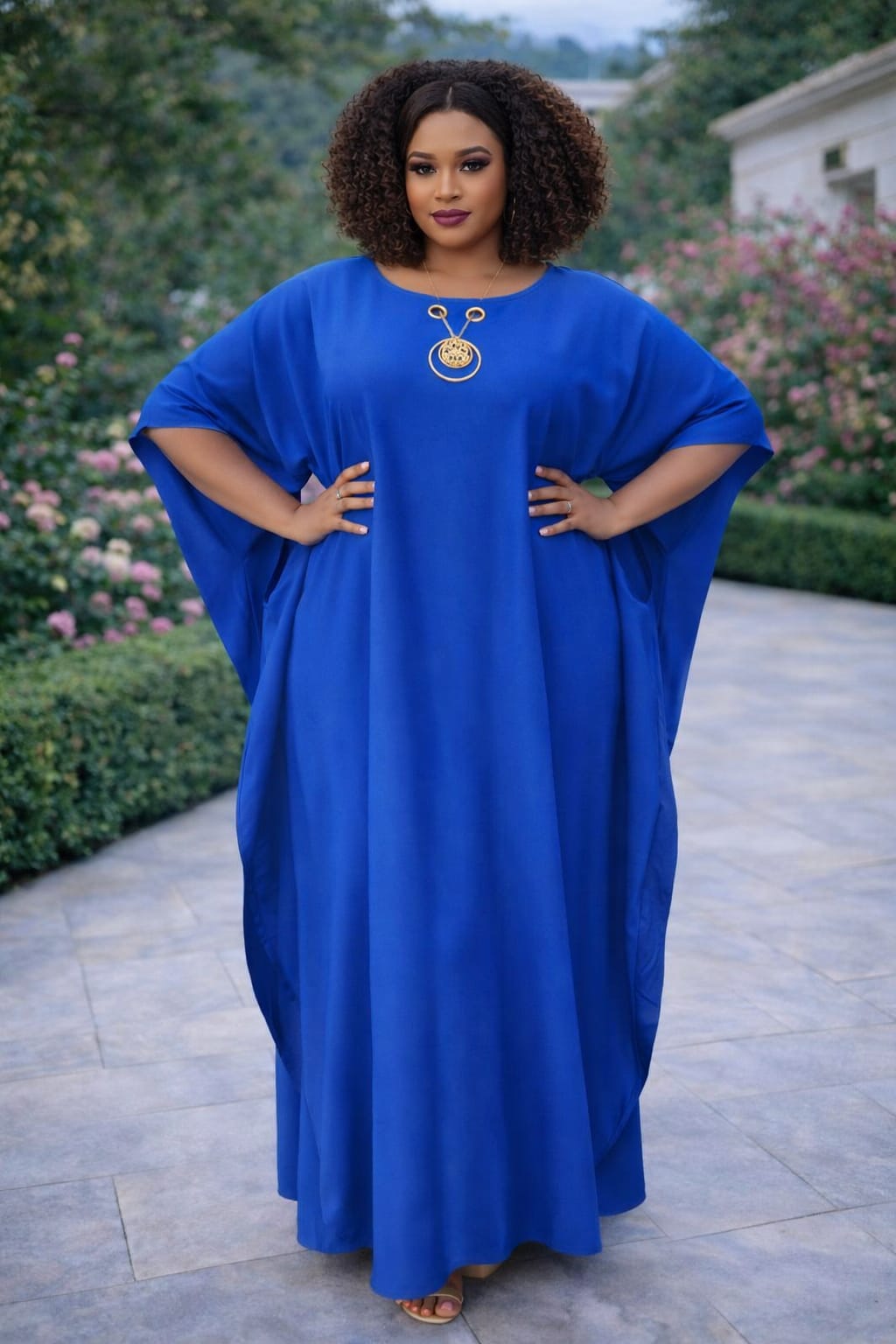Women's Royal Flow Luxe Free Size Kaftan Dress a statement piece designed for comfort, confidence, and timeless style. Crafted in a rich royal blue hue, this flowing maxi kaftan drapes beautifully