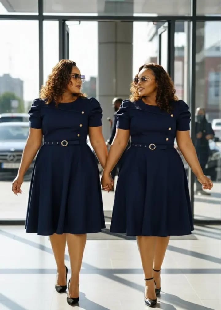 the Midnight Elegance Belted Flare Dress—a perfect blend of classic tailoring and modern femininity. Designed to flatter every silhouette,  Size L to 3XL